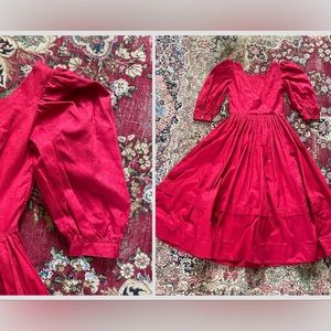Vintage ‘90s Laura Ashley red cotton floral jacquard dress princess bridesmaid M